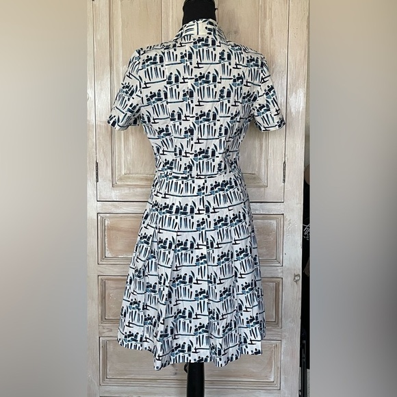 Tory Burch Figurine Stretch Poplin Shirt Dress Blue & White Print - Picture 6 of 9